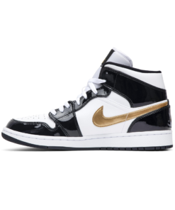 Air Jordan 1 Mid Patent Black White Gold