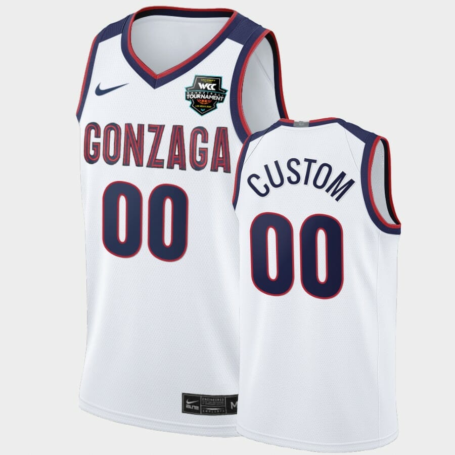 Custom Name Number Gonzaga Bulldogs White Wcc Basketball Conference Tournament Champions Limited Jersey