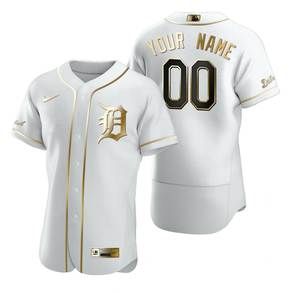 Detroit Tigers Custom Name Number Baseball Jersey White Golden