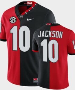 Georgia Bulldogs #10 Kearis Jackson Red Black Split Edition Mascot 100th Anniversary Jersey