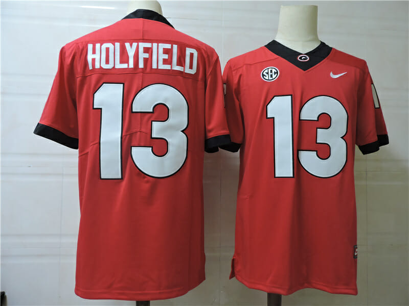 Georgia Bulldogs #13 Holyfield College Football Jersey Red