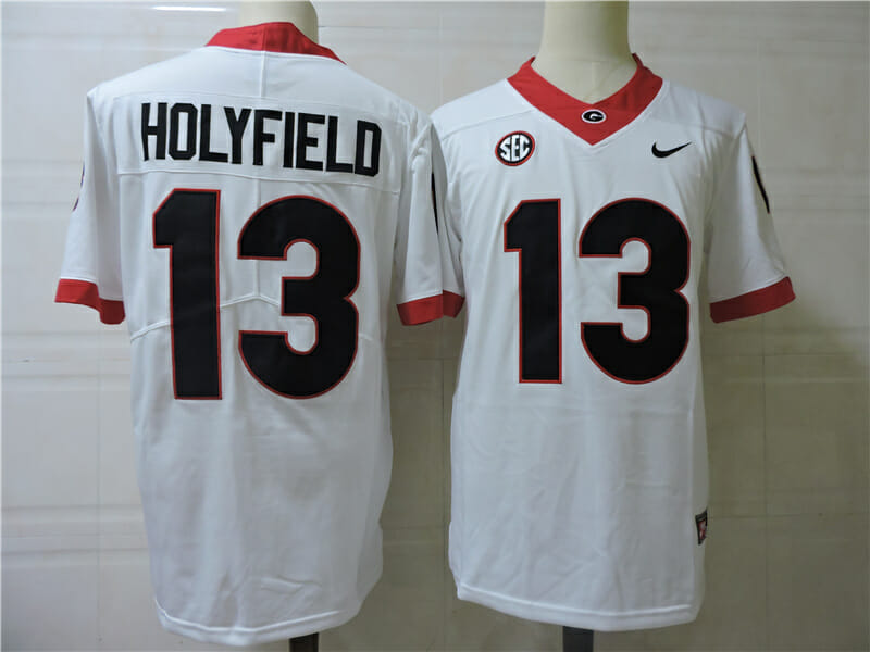 Georgia Bulldogs #13 Holyfield College Football Jersey White
