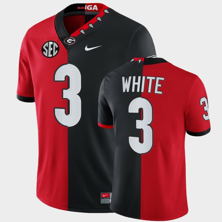 Georgia Bulldogs #3 Zamir White Red Black Split Edition Mascot 100th Anniversary Jersey