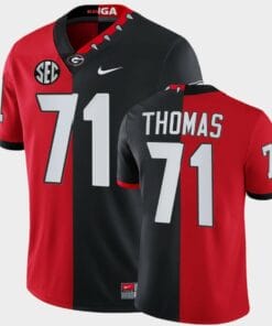Georgia Bulldogs #71 Andrew Thomas Red Black Split Edition 100th Season Alumni Jersey