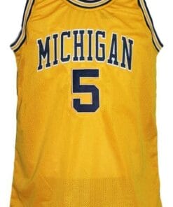 Alternative view of Jalen Rose #5 Custom College Basketball Jersey New Sewn Yellow