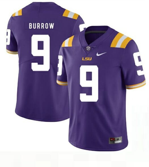 LSU Tigers #9 Joe Burrow Football Jersey Purple