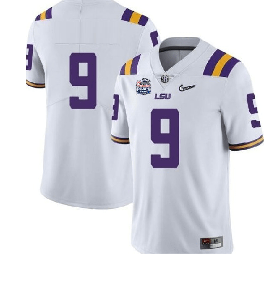 LSU Tigers NO NAME #9 NCAA Football Jersey White Diamond Quest