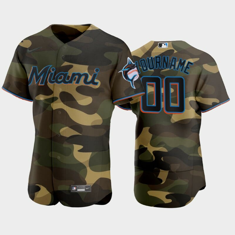 Miami Marlins Custom Name Number Armed Forces Baseball Jersey Camo