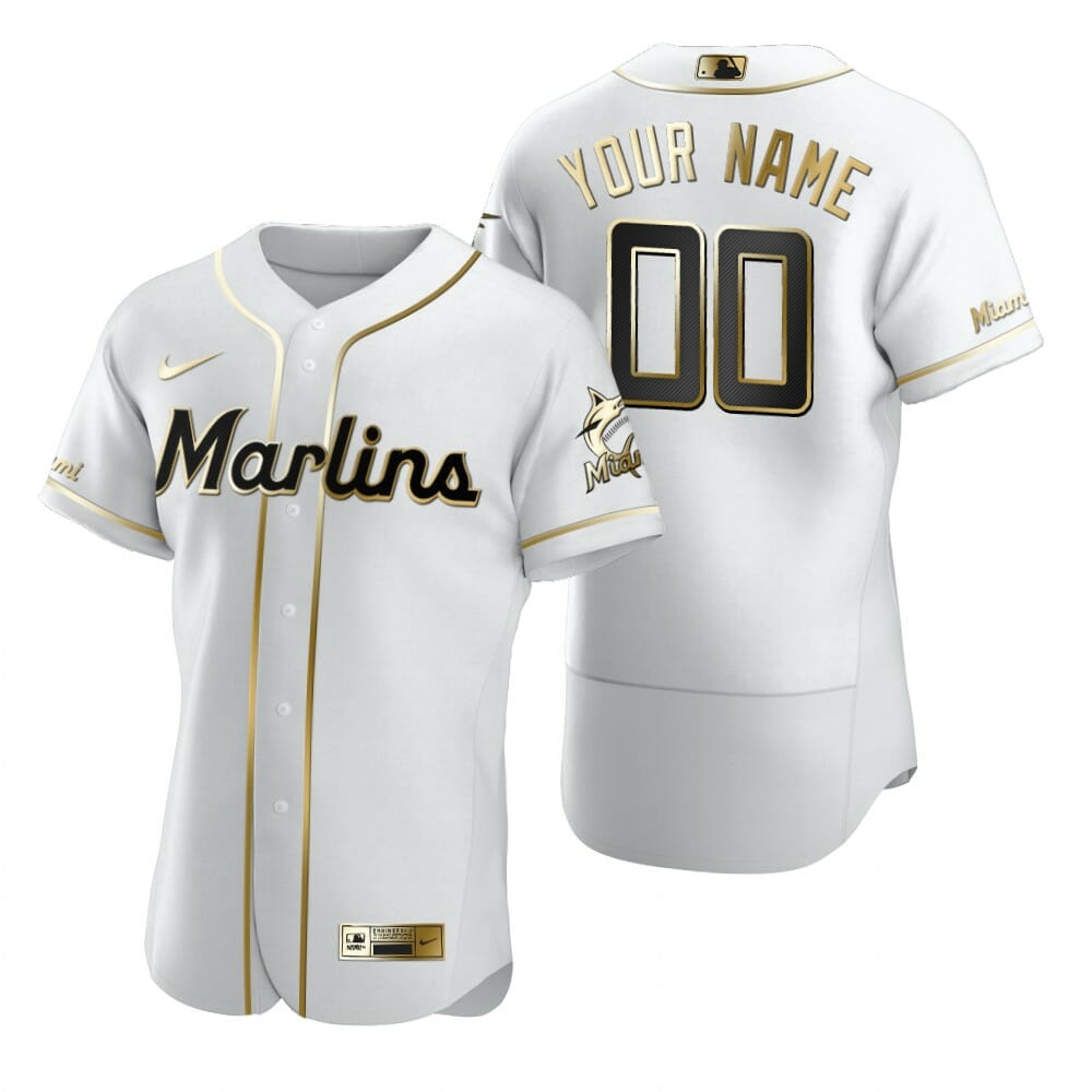 Miami Marlins Custom Name Number Flexbase Baseball Jersey White Gold