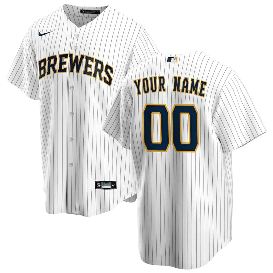 Milwaukee Brewers Custom Name Number Baseball Replica Jersey White