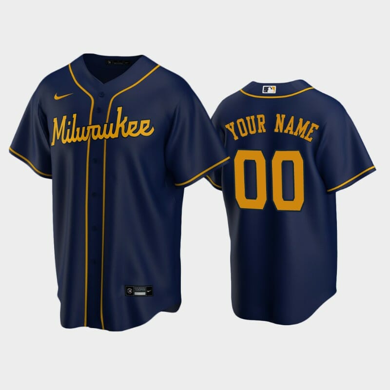 Milwaukee Brewers Custom Name Number Coolbase Baseball Jersey Navy