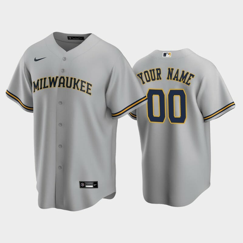 Milwaukee Brewers Custom Name Number Road Baseball Jersey Gray