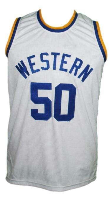 Neon Boudeaux #50 Western Blue Chips Movie Basketball Jersey White - Image 2