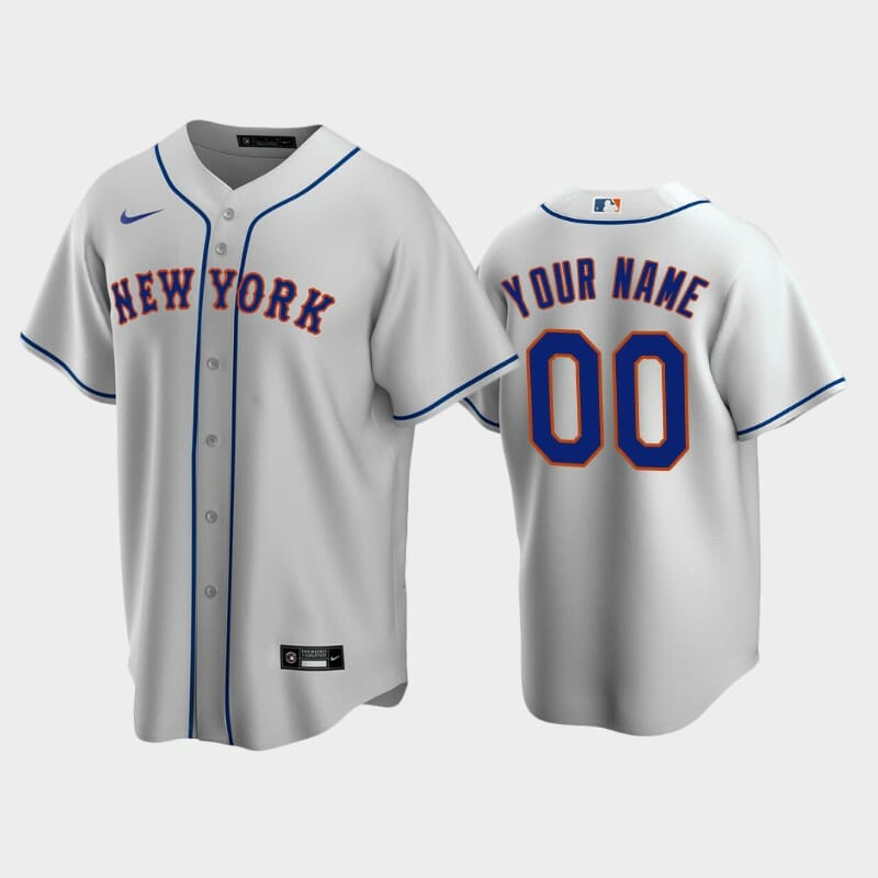 New York Mets Custom Name Number Road Coolbase Baseball Jersey Gray ...