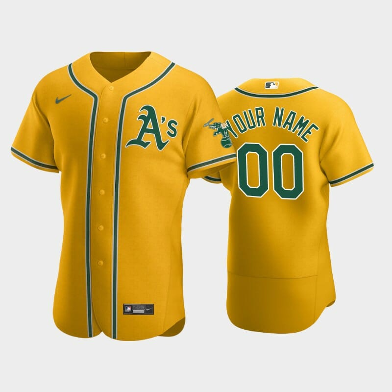 Oakland Athletics Custom Name Number Flexbase Baseball Jersey Gold