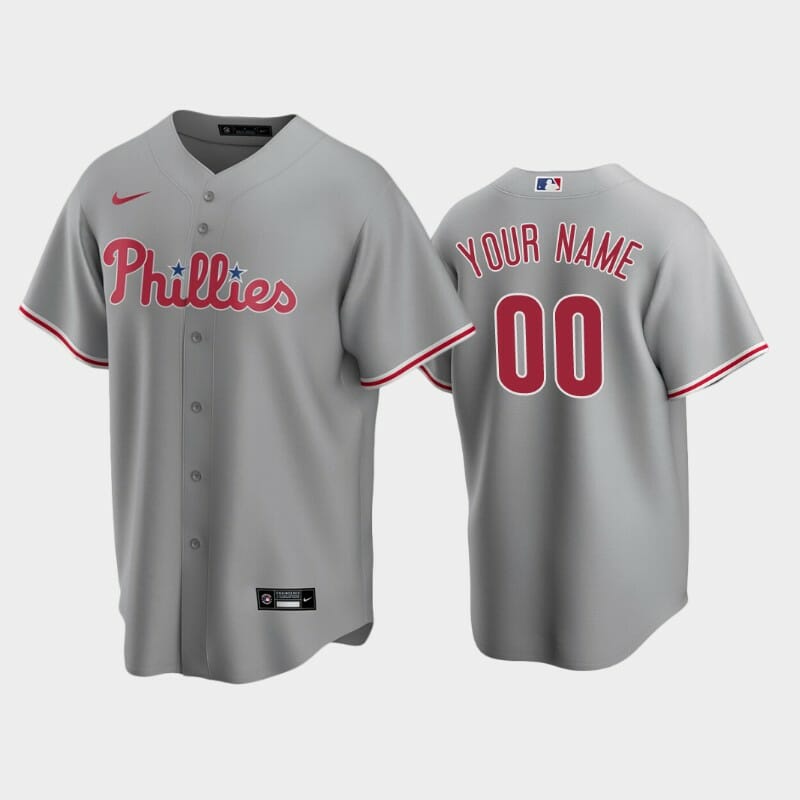 Philadelphia Phillies Custom Name Number Road Jersey Gray Stitched