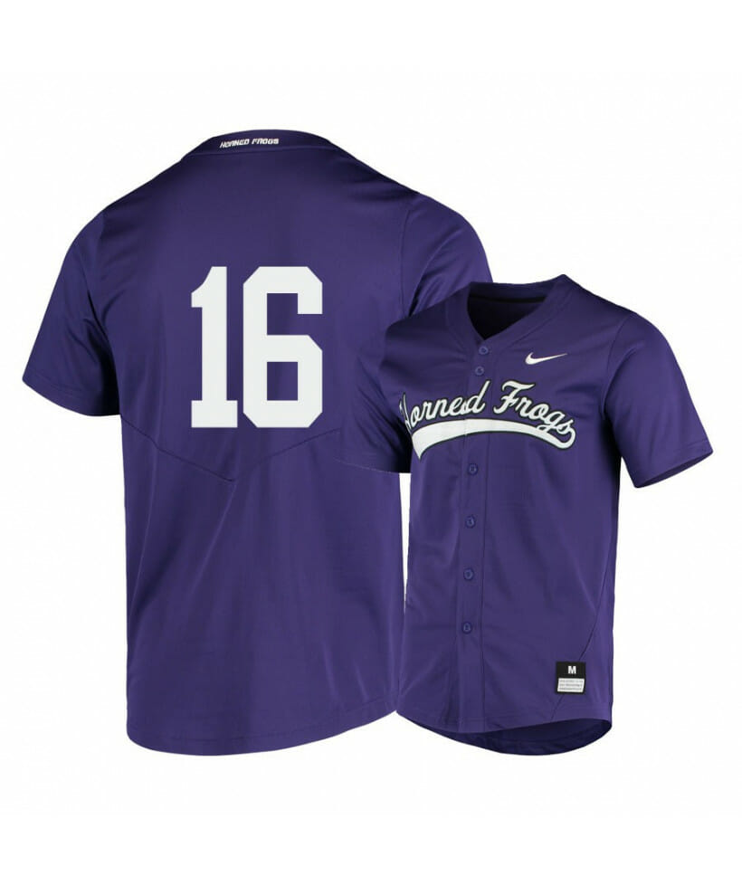 TCU Horned Frogs 16 Gene Wood Purple Elite Baseball Jersey