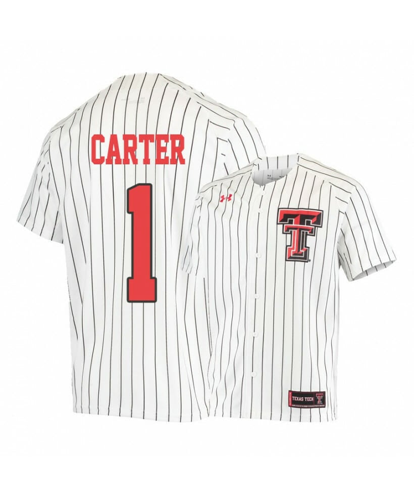 Texas Tech Red Raiders 1 Dillon Carter White College Baseball Jersey