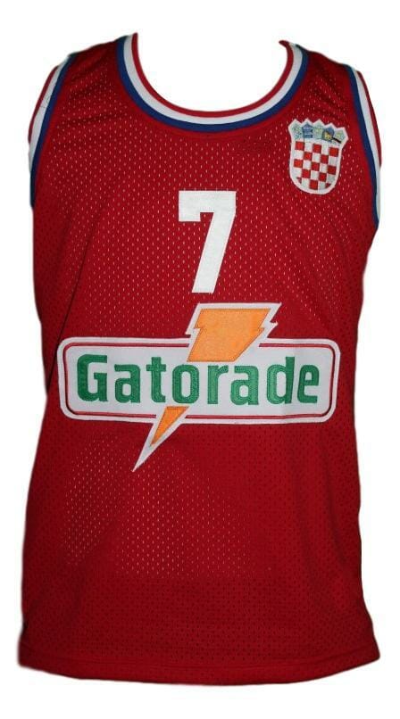 Toni Kukoc #7 Croatia Yugoslavia Custom Basketball Jersey Red - Image 2