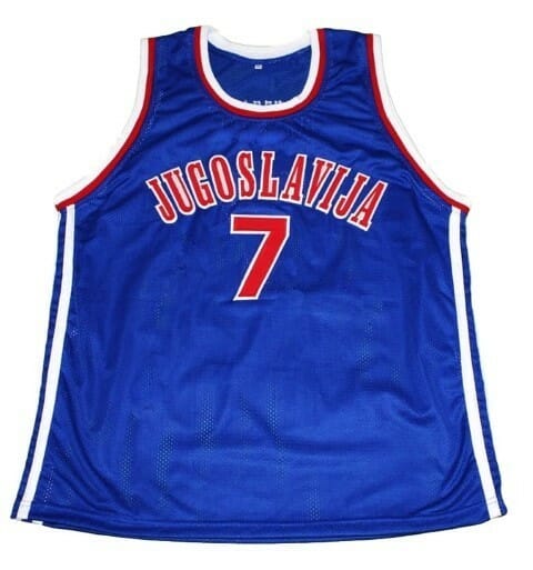 Toni Kukoc #7 Jugoslavija Yugoslavia Basketball Jersey Blue - Image 2