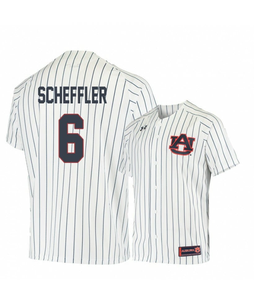 Under Armour Auburn Tigers 6 Matt Scheffler White Blue Baseball Jersey
