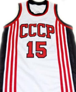 Alternative view of Arvydas Sabonis #15 CCCP Team Russia Basketball Jersey White