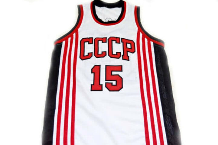 Arvydas Sabonis #15 CCCP Team Russia Basketball Jersey White - Image 2