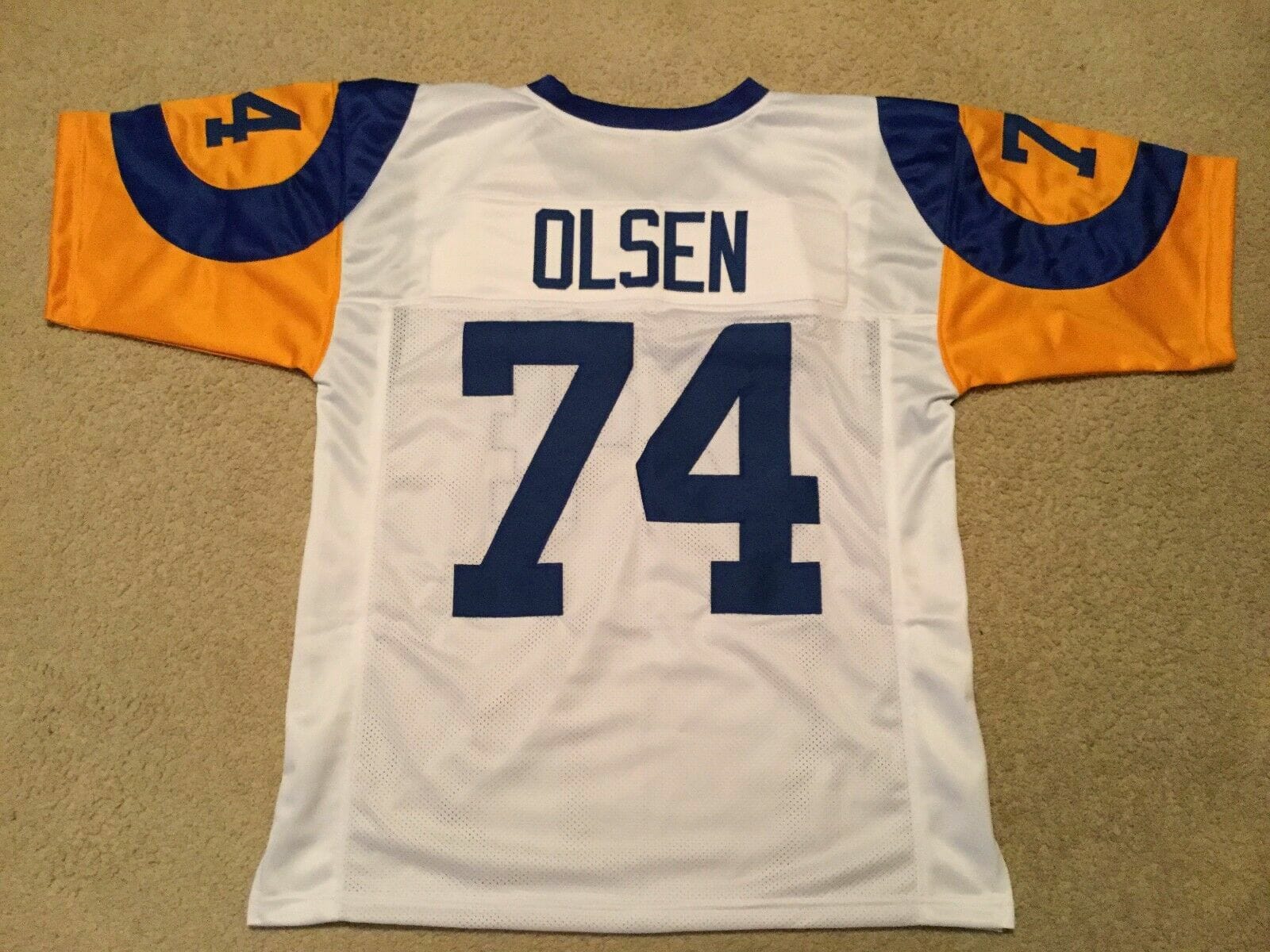 UNSIGNED CUSTOM Sewn Stitched Merlin Olsen White Jersey