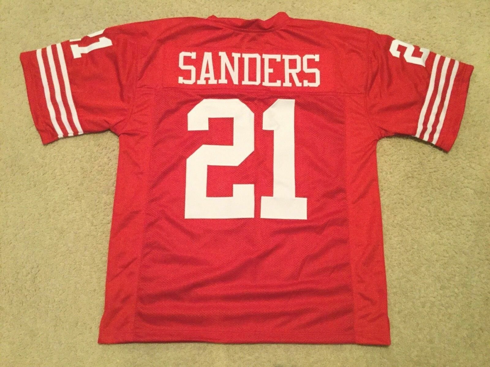 UNSIGNED CUSTOM Sewn Stitched Deion Sanders Red Jersey