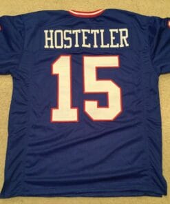 UNSIGNED CUSTOM Sewn Stitched Jeff Hostetler Blue Jersey