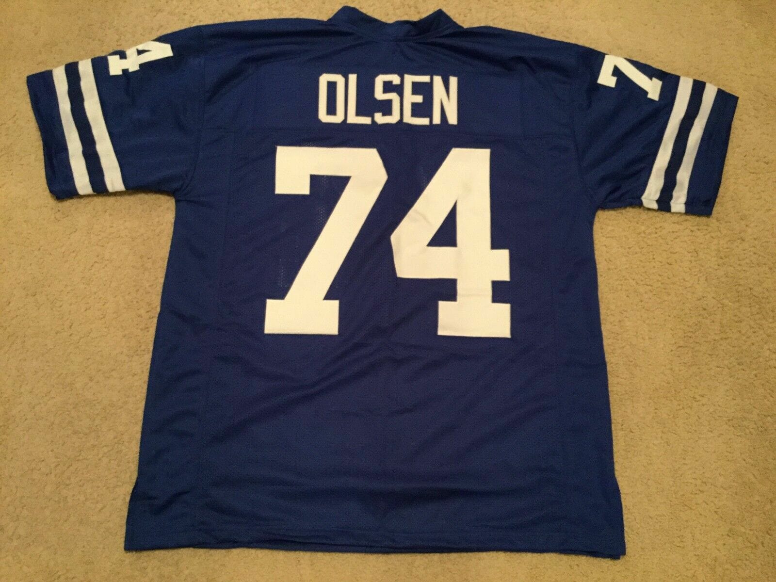 UNSIGNED CUSTOM Sewn Stitched Merlin Olsen Old Style Blue Jersey