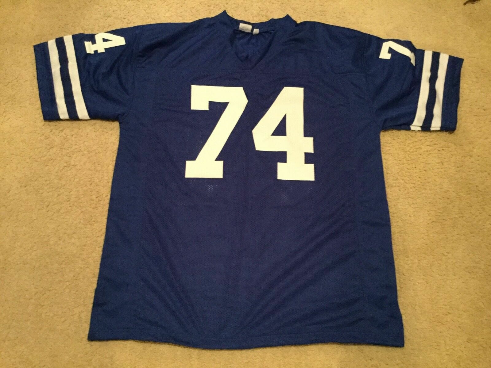 UNSIGNED CUSTOM Sewn Stitched Merlin Olsen Old Style Blue Jersey