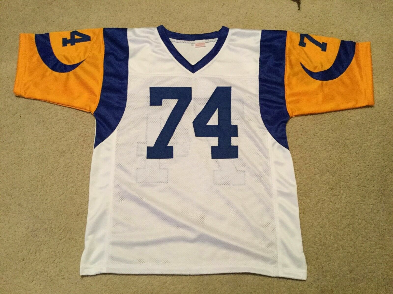 UNSIGNED CUSTOM Sewn Stitched Merlin Olsen White Jersey