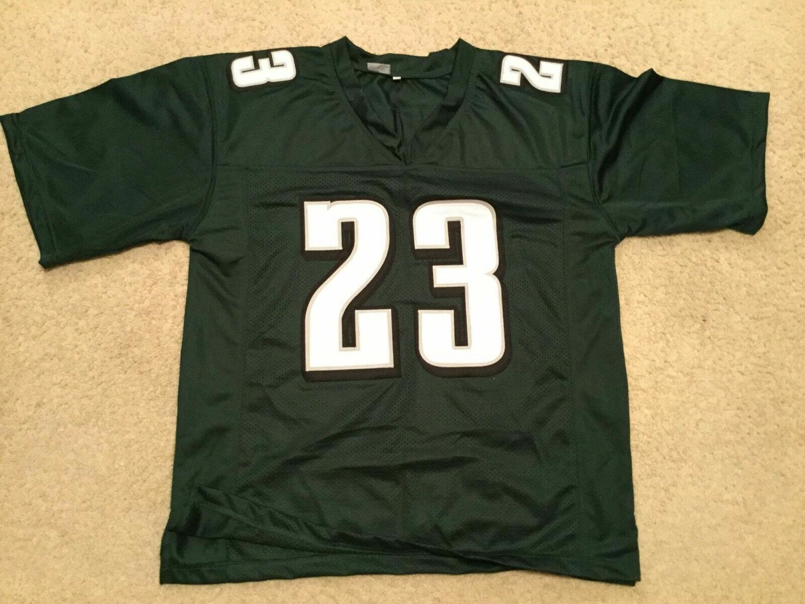 UNSIGNED CUSTOM Sewn Stitched Troy Vincent Green STAINED Jersey