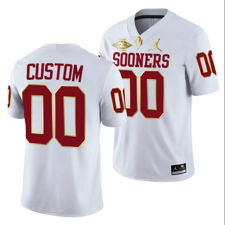 Oklahoma Sooners Custom Jersey White 2021 Red River Showdown Golden Patch