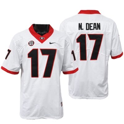 Georgia Bulldogs Nakobe Dean Jersey #17 College Football Game White