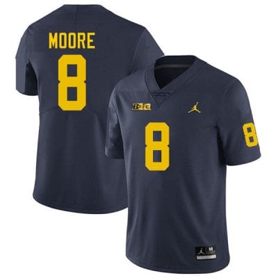Michigan Wolverines Derrick Moore Jersey #8 College Football Game Navy