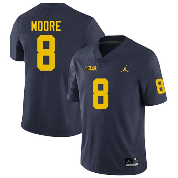 Michigan Wolverines Derrick Moore Jersey #8 College Football Game Navy