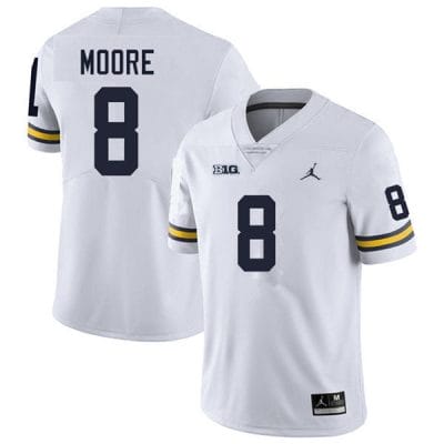 Michigan Wolverines Derrick Moore Jersey #8 College Football Game White