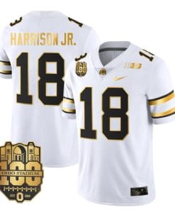 Ohio State Buckeyes Marvin Harrison Jr Jersey #18 College Football Stitched White Gold