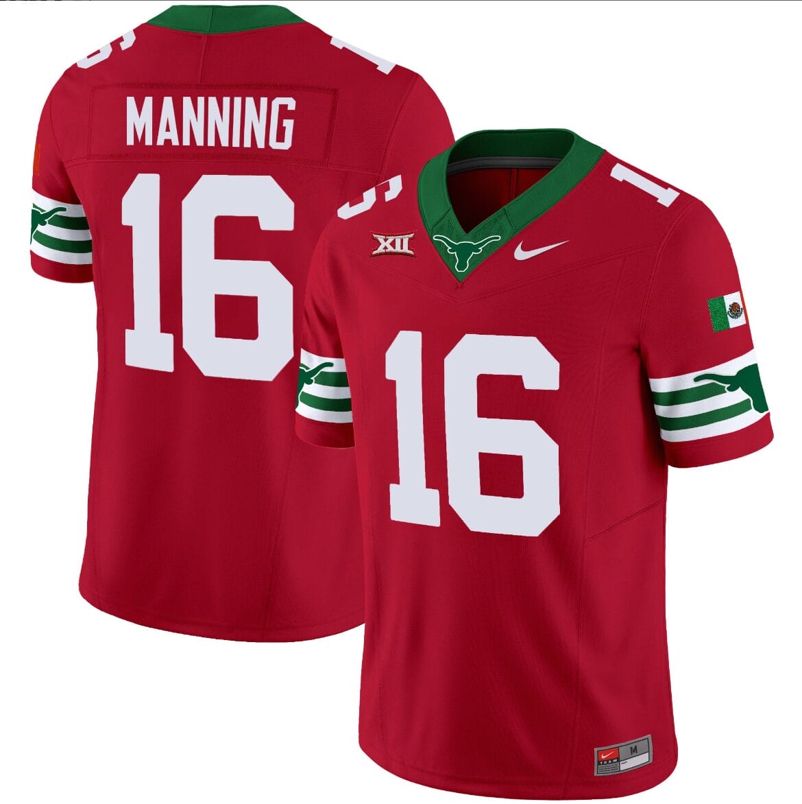 Arch Manning Jersey #16 Texas Longhorns Mexico Vapor College Football Red