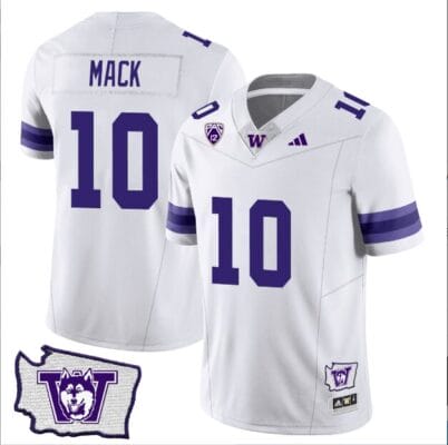 Austin Mack Jersey #10 Washington Huskies Washington Map Patch Football White