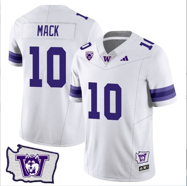 Austin Mack Jersey #10 Washington Huskies Washington Map Patch Football White