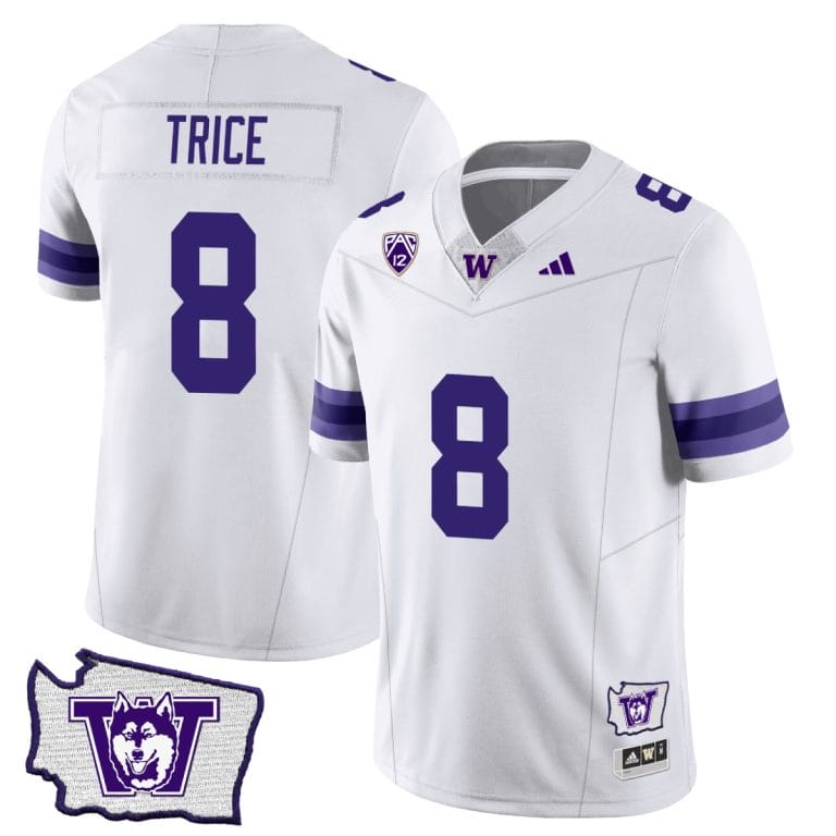 Bralen Trice Jersey #8 Washington Huskies Washington Map Patch Football White