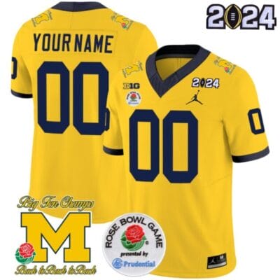 Custom Michigan Wolverines Jersey Name and Number Vapor Limited 2024 College Football Bowl And Rose Bowl Patch Maize