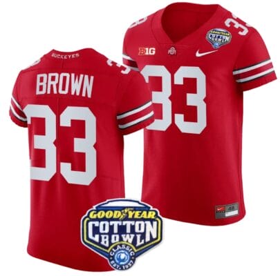 Devin Brown Jersey #33 Ohio State Buckeyes Cotton Bowl Patch 2023 Football Scarlet