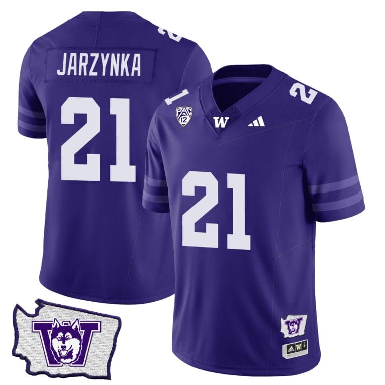 Joe Jarzynka Jersey #21 Washington Huskies Washington Map Patch Football Purple
