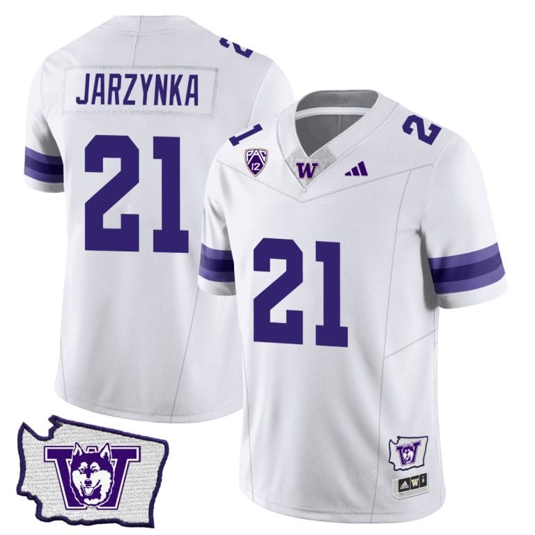 Joe Jarzynka Jersey #21 Washington Huskies Washington Map Patch Football White