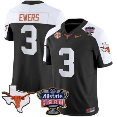Quinn Ewers Jersey #3 Texas Longhorns Sugar Bowl Patch Vapor Football Black Alternate