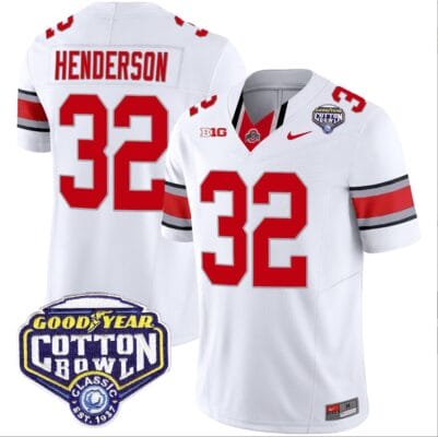 TreVeyon Henderson Jersey #32 Ohio State Buckeyes Cotton Bowl Patch Vapor Football White